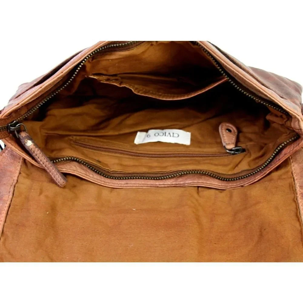 NWT $179 CIVICO 9 COGNAC BROWN GENUINE LEATHER X-BODY SHOULDER BAG HANDBAG PURSE